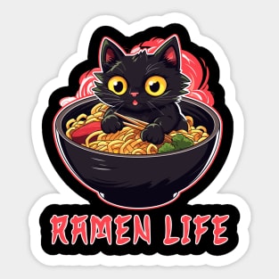 Black Cat Eating Ramen Noodles Japanese Food Sticker